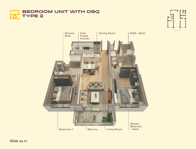 2 Bedroom Floor Plan with DSQ Type 2